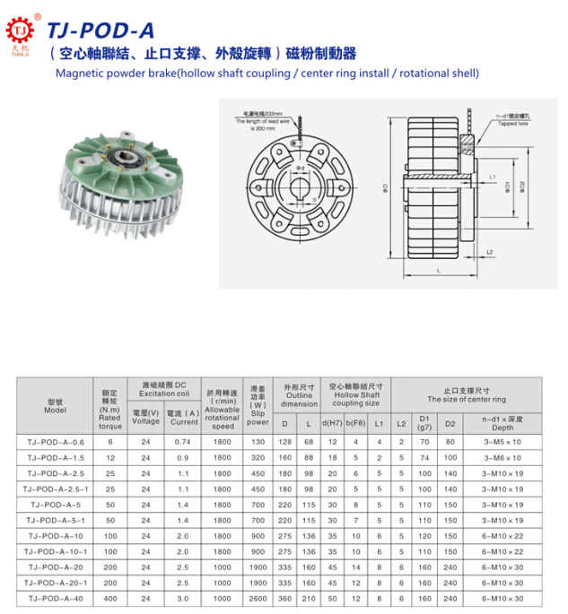 外殼旋轉磁粉制動器選型圖